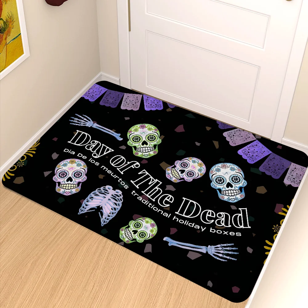 Mexico Day of The Dead Sugar Skulls Kids Room Bedroom Decoration Balcony Anti-Slip Doormat Living Rjavascript:oom Doormat Area