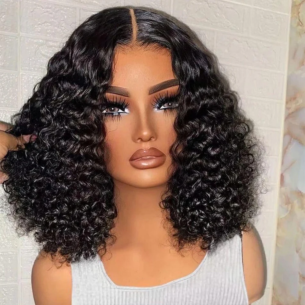 

Short Bob Curly Human Hair Wigs 13X4 Lace Frontal Wig For Black Woman Natural Color Water Wave Pre Plucked Natural Hairline