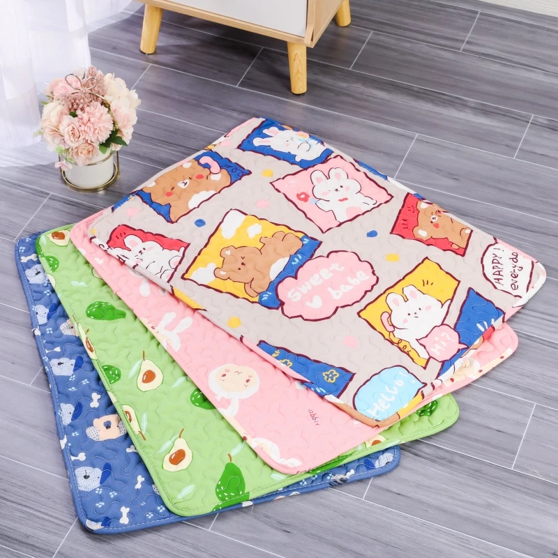 Summer Cooling Mat for Small Dog Cute Print Dog Pad Washable Dog Training Pad Four Seasons Pet Mat Urine Soft Floor Sofa Blanket