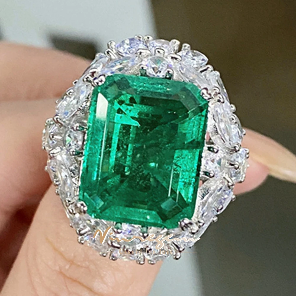 

Vinregem Luxury Emerald High Carbon Diamond Gemstone 100% 925 Sterling Silver Cocktail Party Women Rings Fine Jewelry Wholesale