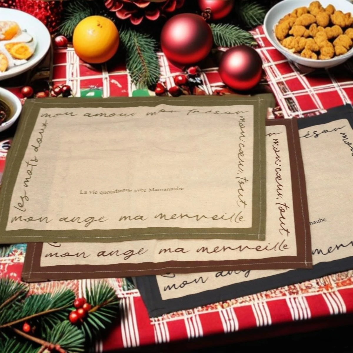 

Romantic French Proverb Eco-Linen Placemat: Weaving 'Mon Amour' Through Christmas to Valentine's Day for All-Holiday Warmth
