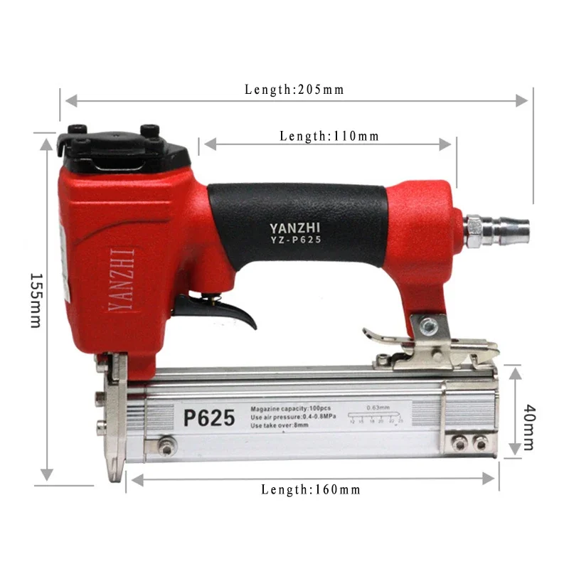 Pneumatic Staple Gun, 0.63mm Professional Heavy-Duty Finish Nailer Stapler for Wood, Upholstery, Carpet, Wire Fencing