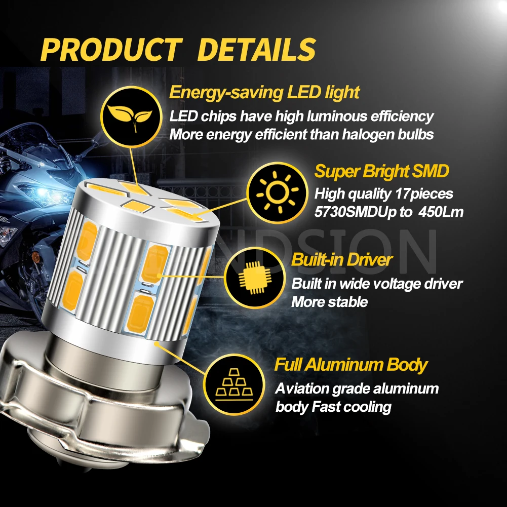 1Pcs P26S Warm White LED Bulb Light ATV Scooter Motorcycle Headlight Lamp 6V 12V DC Motor Moped Motorbike 5730 17SMD Headlamp