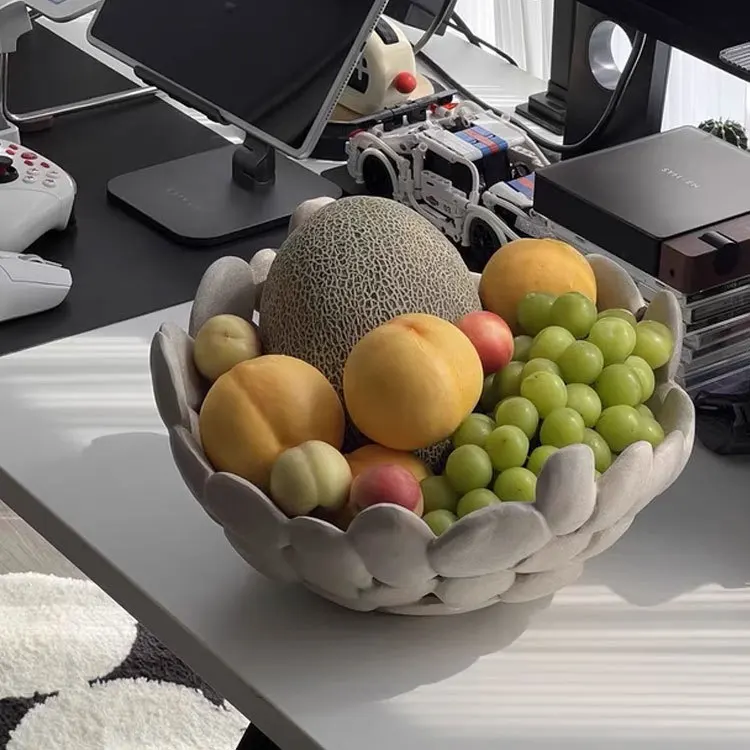 Simple retro creative cobblestone hollow large fruit plate home living room coffee table table table fruit storage basket orname