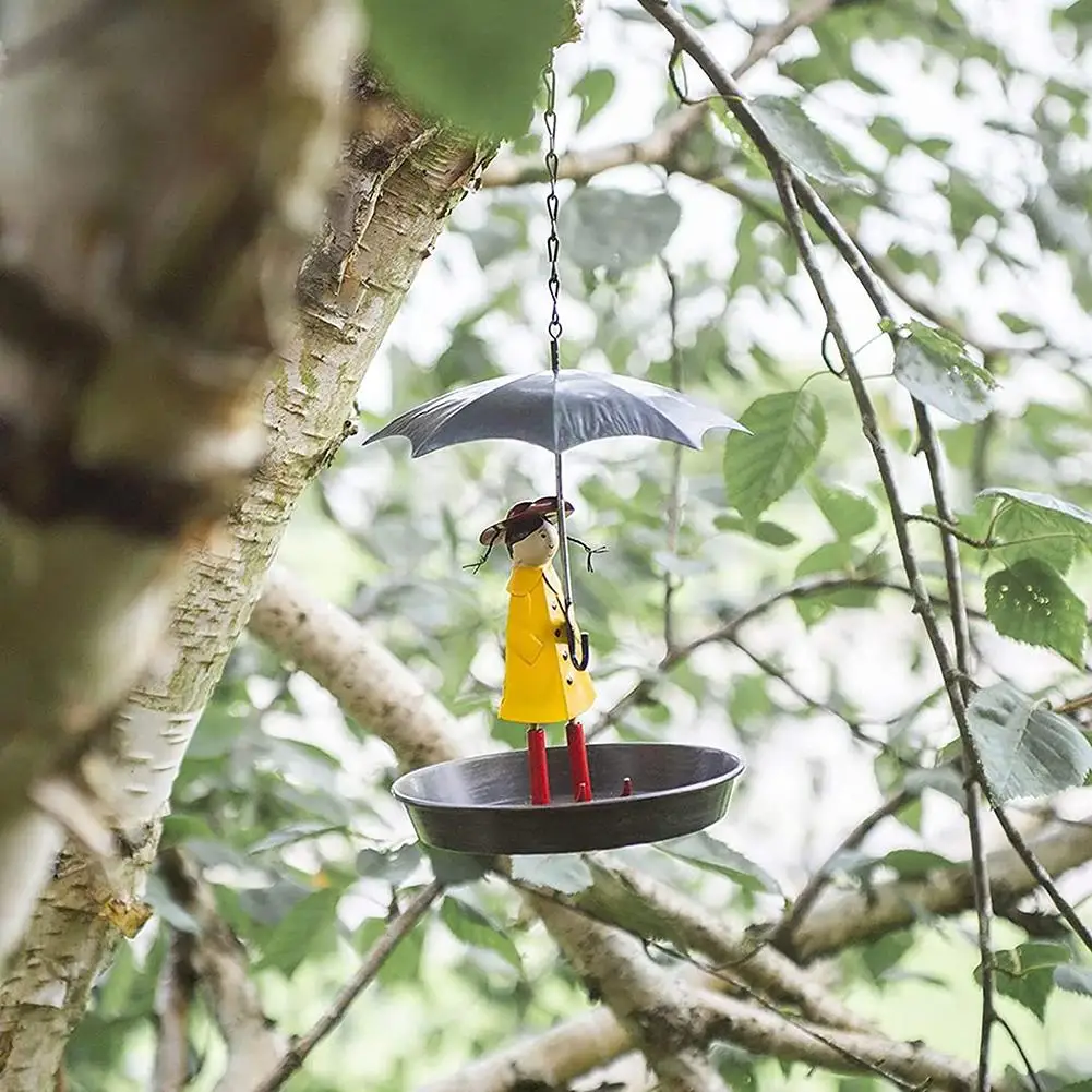 Creative Bird Bath Hanging Bird Feeder Girl With Umbrella Tray Yard Garden Decoration Outdoor Gardening Exterior Decoration