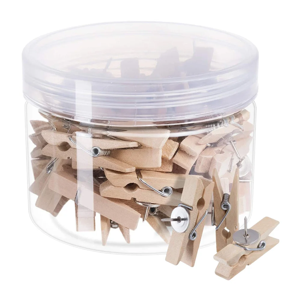 

50Pcs Wood Push Pin Clips Multipurpose Photo Fixing Clamp No Hole Decor Push Pin Clips Wooden Thumbtack