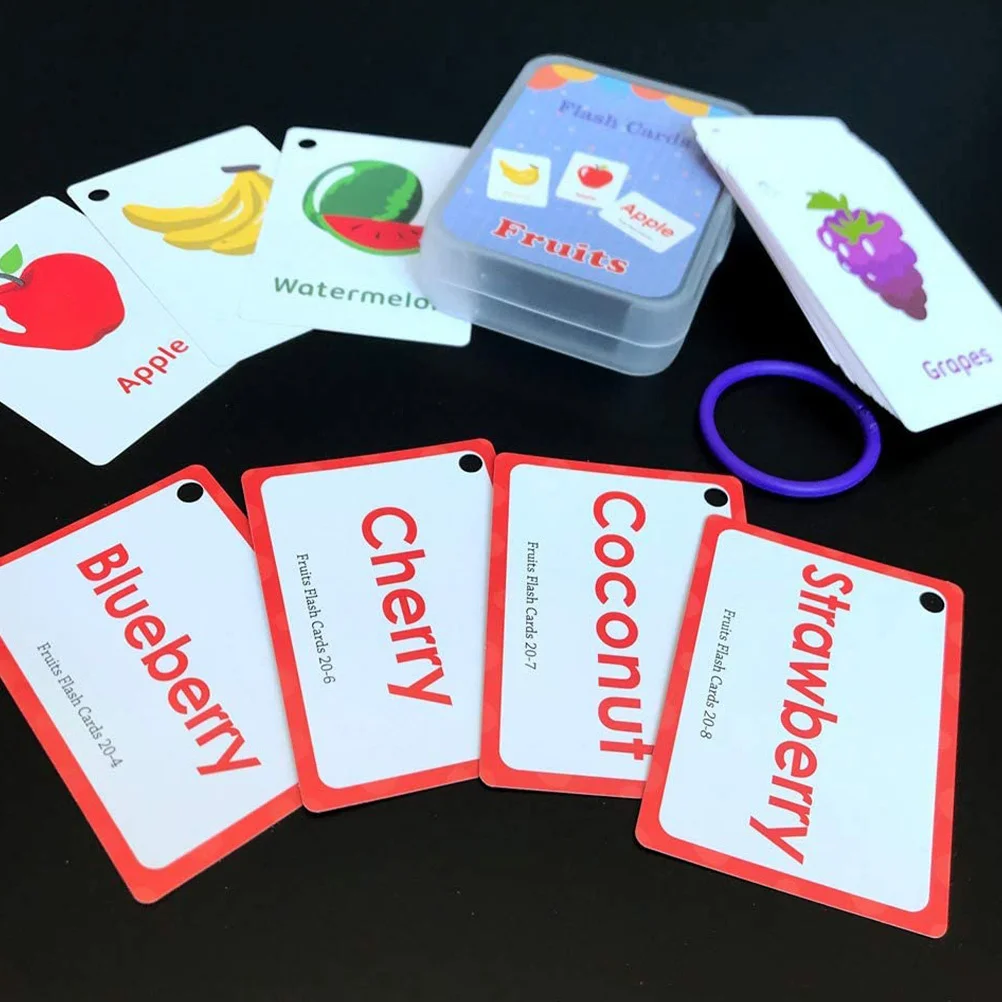 การ์ดแฟลชสีผลไม้ 4 ชิ้น ของเล่นเสริมพัฒนาการสำหรับเด็ก ฝึกสะกดคำภาษาอังกฤษ ฝึกการจดจำคำศัพท์ ช่วยในการเรียนรู้ เกมปริศนา