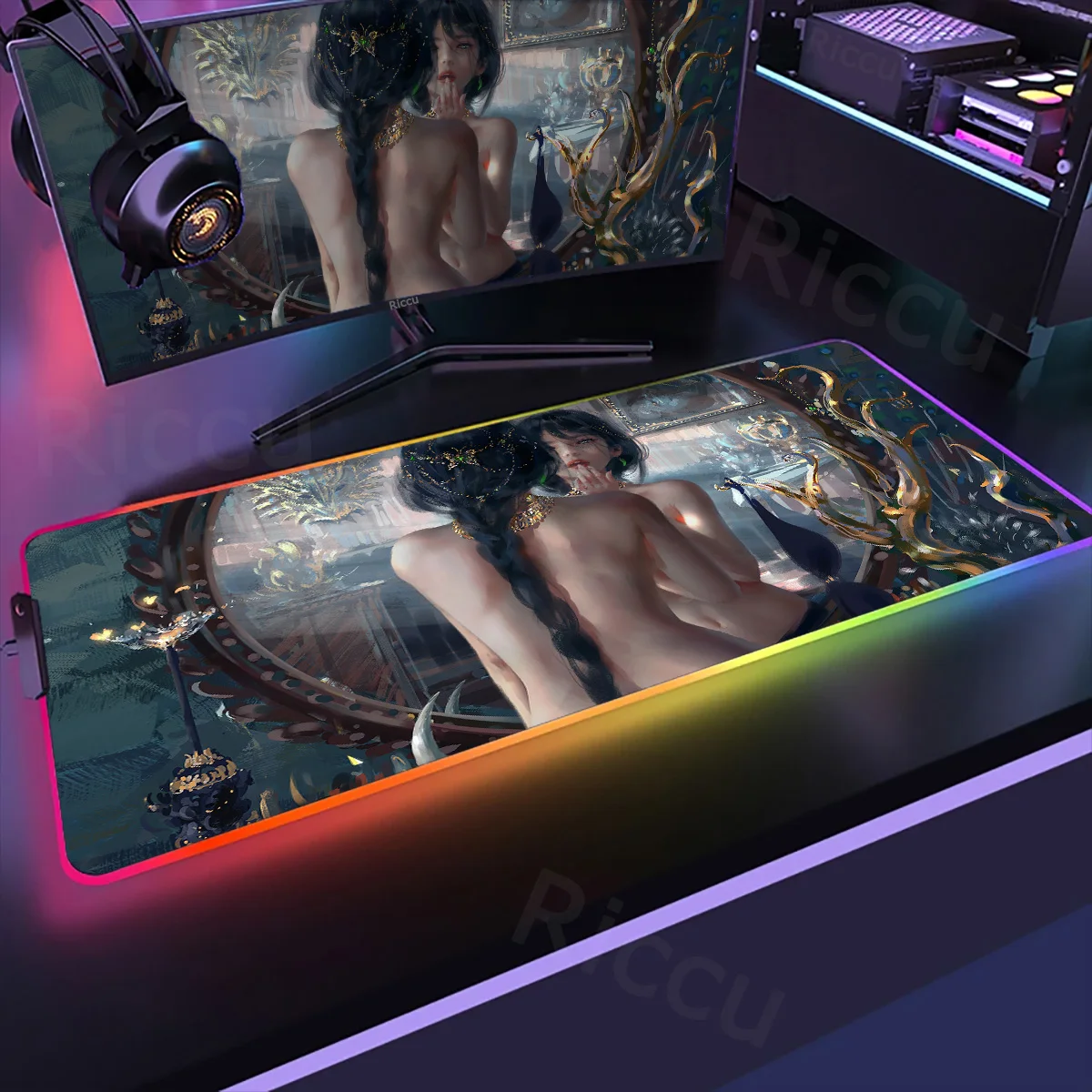 

RGB Mice Mat Ghostblade Princess Backlit Table Pad Anime Computer LED Colorful Mause Mat Sexy Girls XXL Gaming Keyboard Deskmats