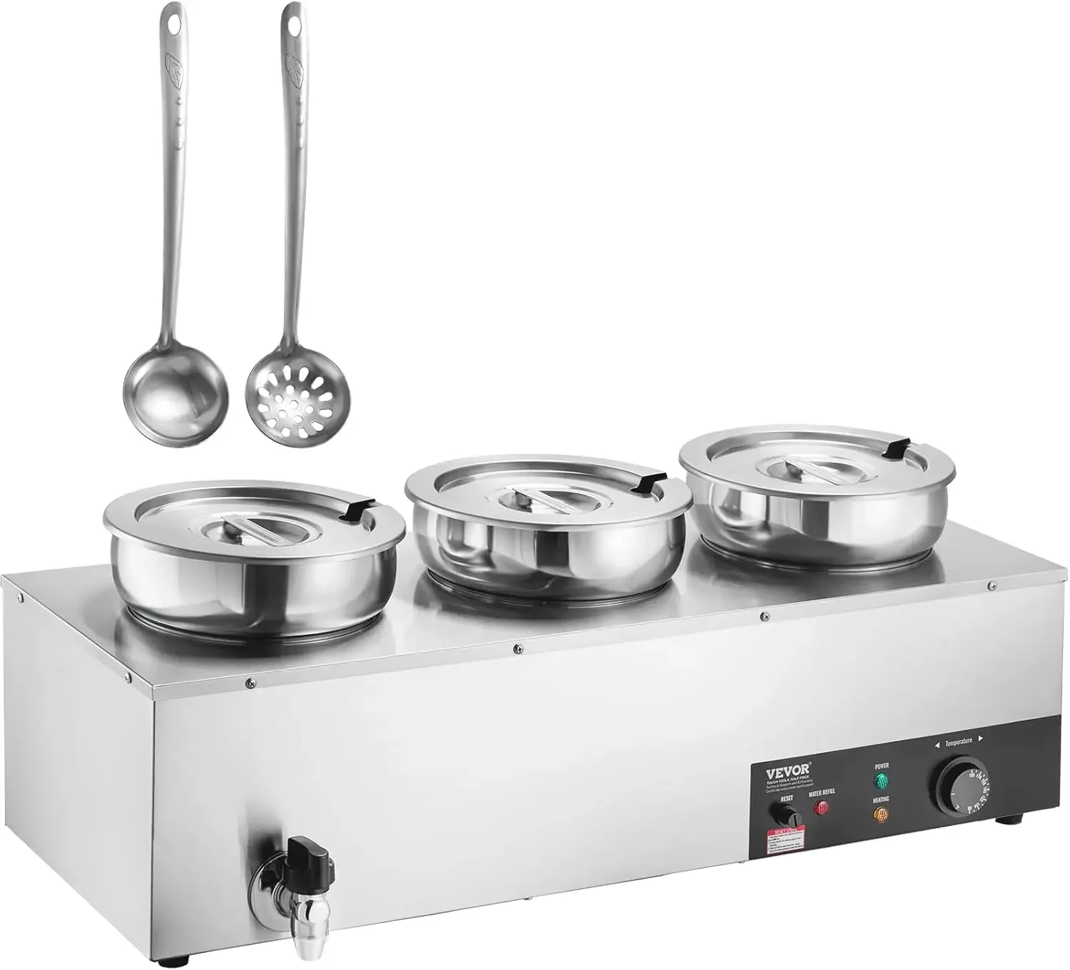 

Electric Soup Warmer, Three 7.4QT Stainless Steel Round Pot 86~185°F Adjustable Temp, 1200W Commercial