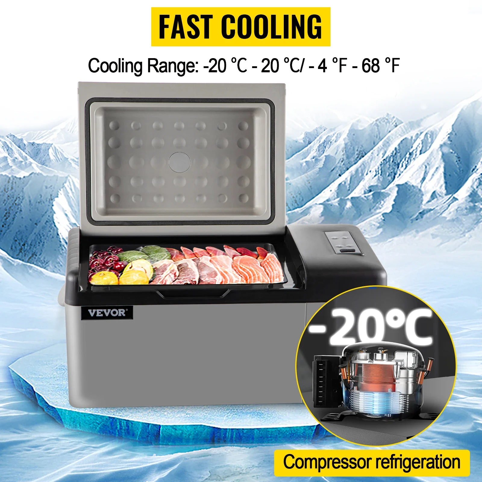 Imagem -03 - Vevor-portátil Mini Car Refrigerador Geladeira Congelador Veículo Caminhão rv Barco Refrigerador 20l 22l 35l 45l 55l