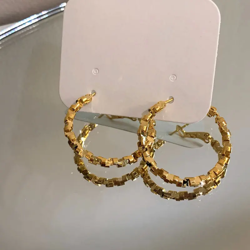 Retro Gold Color Interweave Twist Metal Circle Geometric Lumpy Hoop Earrings for Women Accessories Party Jewelry Wholesale