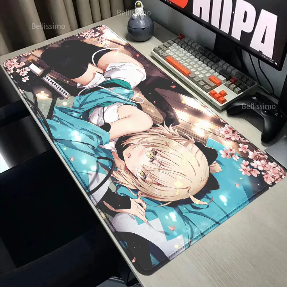 FateGrand Order Okita Souji XXL Keyboard PC Rubber Mice Mat Anime Table Mat HD Print Lock Edge Mousepad Desktop Decorative Mat