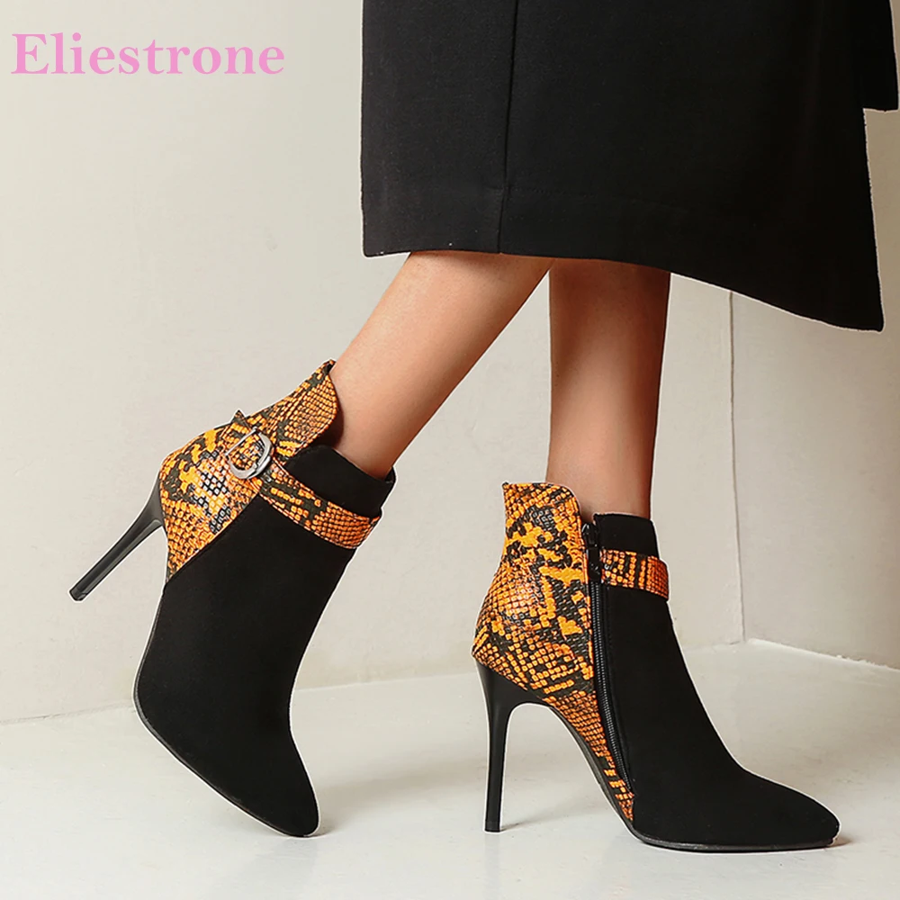 

Осенние новые модные оранжево-коричневые женские ботильоны, пикантные женские туфли на высоком каблуке-шпильке, большие размеры 10,3, 46, 48