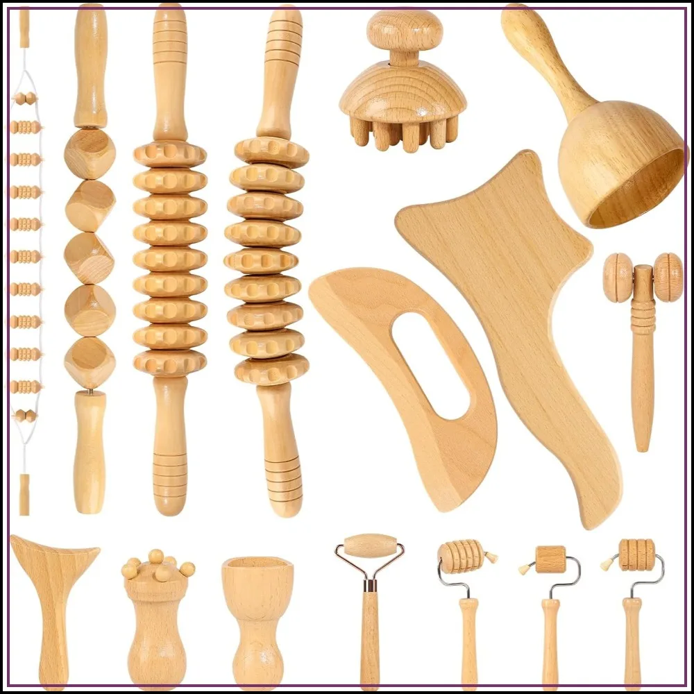 

16Pcs Wood Therapy Massage Tools Set for Body Sculpting, Lymphatic Drainage & Deep Tissue Massage