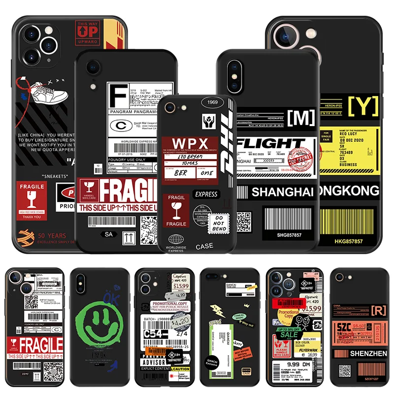 Soft Phone Cases For iphone 16 15 14 13 12 11 Pro XS Max Mini XR 7 8 Plus Travel Luck D-Dhl Logistics label Black Matte Cover