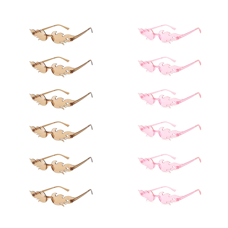 KAMMPT 12 Pairs Per Set Flame Prop Sunglasses Fashion Rimless Decor Candy Color Shades Trendy Design Party Gifts Sun Glasses