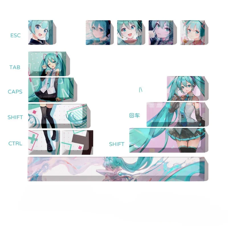 Hatsune Miku Comic Cosplay Anime Personalized PBT Keyboard Cap Original Highly Impervious Mechanical Keyboard Cap DIY Gift