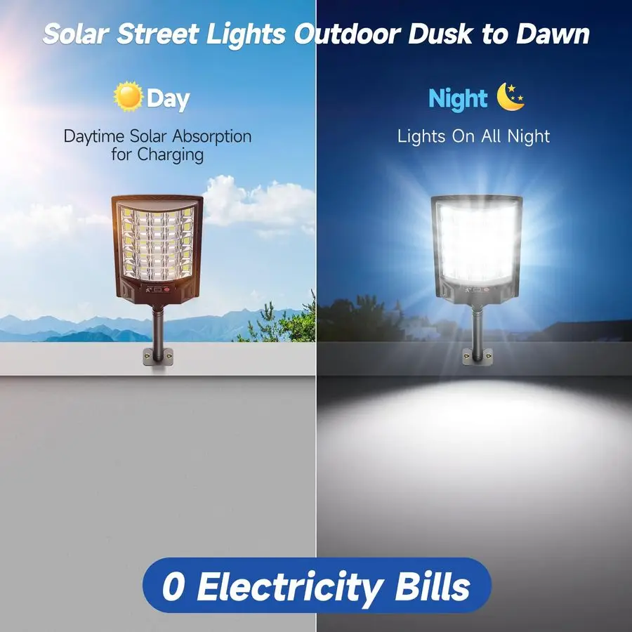 أضواء الشوارع في الهواء الطلق، 6500K خارج إضاءة مقاومة للماء ضوء الشارع من الغسق إلى الفجر، مصابيح زاوية واسعة مع مستشعر حركة أمبير عن بعد #2