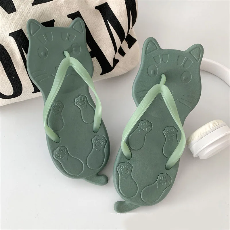 Cute Cat Soles Sandals Slippers Summer Women Flip Flops Comfortable Outdoor Leisure Beach Sandals Non-slip Indoor Home Slippers