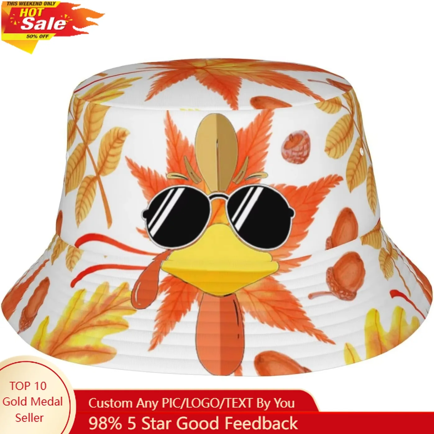 

Thanksgiving Turkey Bucket Hat for Men Women Funny Fisherman Hat Summer Outdoor Travel Beach Caps