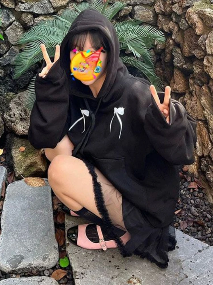 2025 y2k estética arco impressão hoodie feminino streetwear cordão com capuz topos harajuku moletom menina bonito solto grunge com capuz