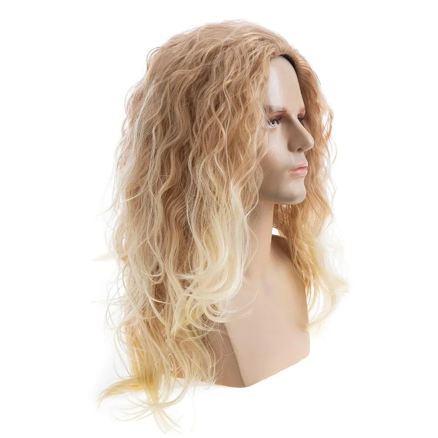 Pelucas rubias onduladas y rizadas largas para hombres, peluca de pelo sintético Natural para fiesta de Halloween, Cosplay, Ideal para eventos de disfraces, actuaciones en escenario