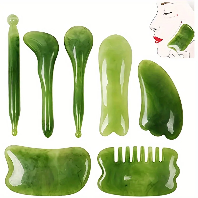 

7 шт., массажные инструменты для доски Гуа Ша, массаж лица, шеи, тела, инструмент для красоты, спа, уход за кожей, облегчение боли в шее, скребок, скребковый массажер