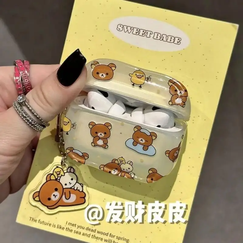 New Kawaii Cute Rilakkuma Airpods1/2Pro Earphone Protective Case, Cute Soft Shell Anti Drop Cartoon Ins Christmas Gift For Girls