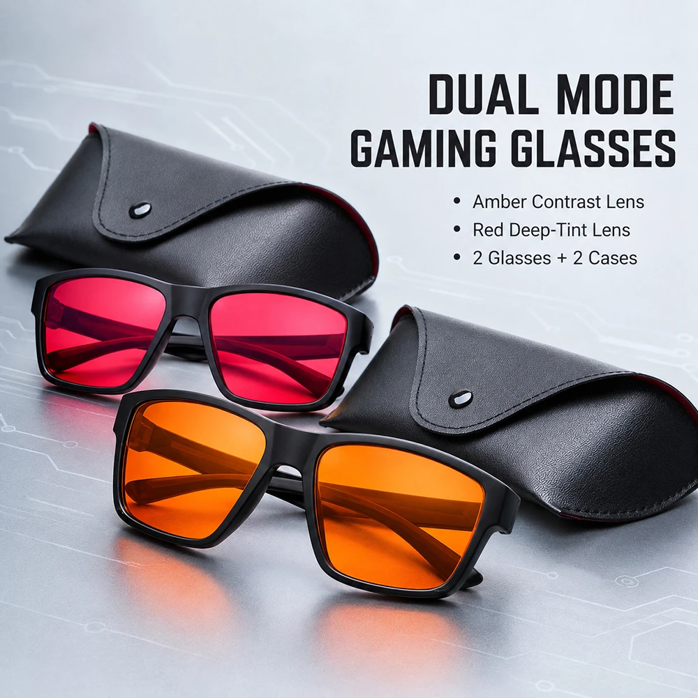 Gaming Glasses Tinted - Двухрежимные игровые очки янтарно-красного цвета, комплект