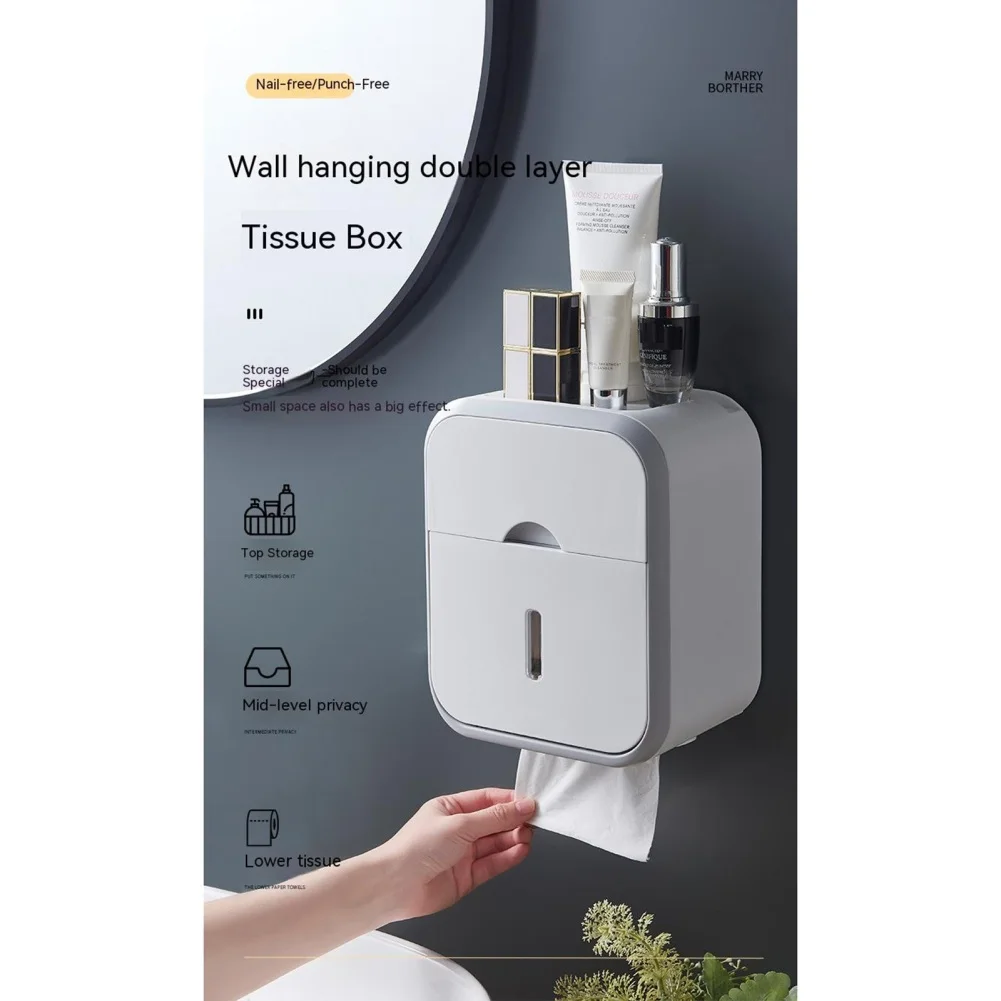 

Toilet Paper Storage Box Waterproof Punch-free Wall Mounted Storage Holder Rack Kitchen Bathroom Accessories