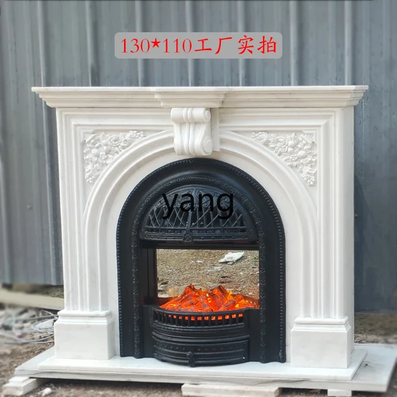 LH  Marble Fireplace French Arch Interior Cabinet Natural Stone Fireplace