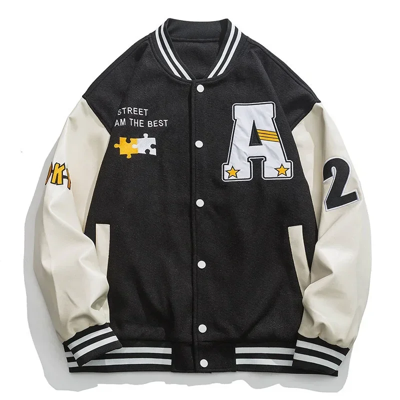 Varsity Baseball Bomber Jacket Men Hip Hop Harajuku Bone Letter Patchwork Leather Jackets Streetwear Women Unisex College Coats