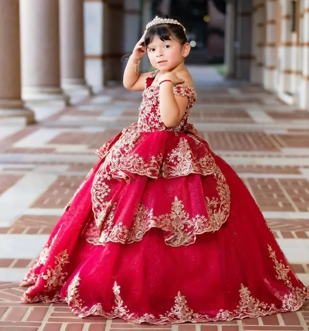 

Custom Flower Girl Dress Wedding Gown Birthday Party Pageant Dress Off Shoulder Lace Applique Ball Gown For Girls فساتين بنات