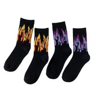 New Fashion Men Sock Hip Hop Color On Fire Crew Socks Red Flame Blaze Power Torch Hot Warmth Streetwear Skateboard Cotton Socks
