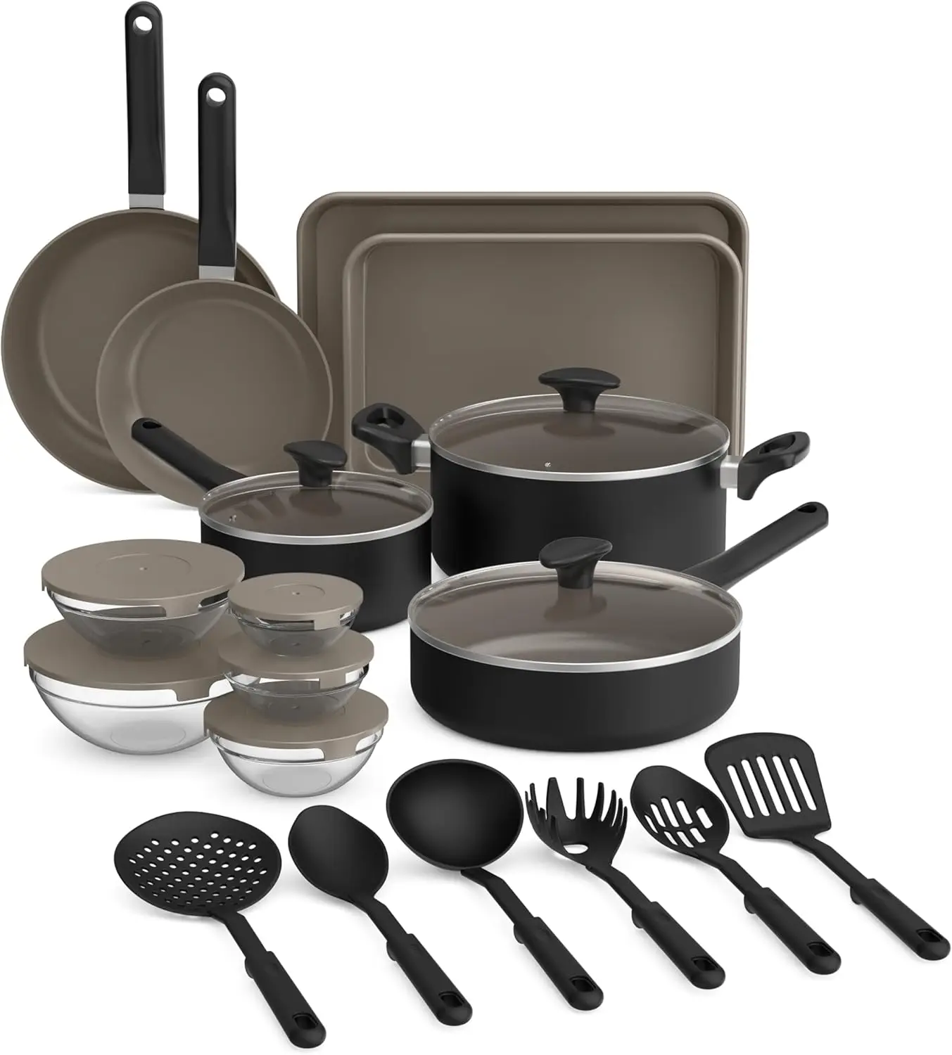 

21-Piece Kitchen Set with Ceramic Nonstick Coating, Dishwasher & Oven Safe, Compatible with All Stovetops