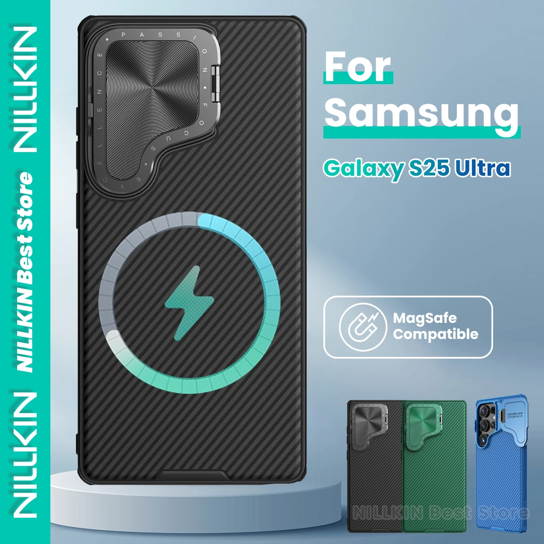 

Чехол для телефона Nillkin для Samsung S25 Ultra, магнитный складной металлический защитный чехол для объектива, чехол-подставка с четырьмя углами, противоударный чехол для подушки безопасности
