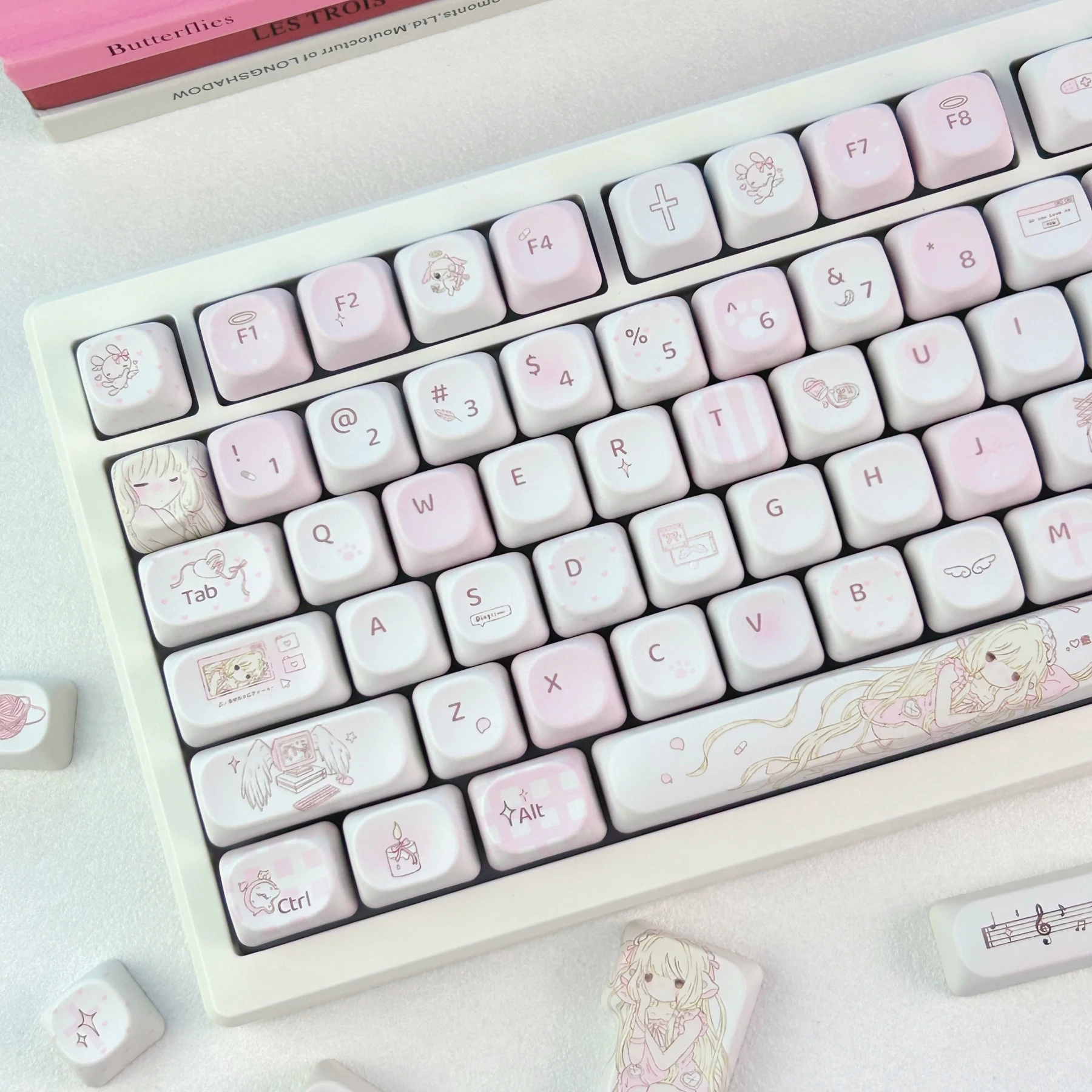 MAIMOOO White Pink Girly Heart Keycaps Korean/Russian/Thai MOA Cherry Profile PBT Kawaii Anime Girl Mechanical Keyboard Keycap