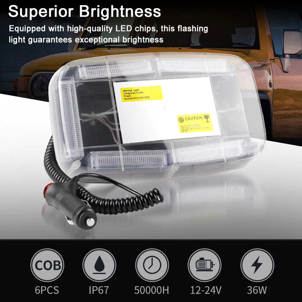 LED Rooftop Strobe Flashing Light 16 Flash Patterns Safety Warning Light 12-24V with Magnetic Base for Truck Trailer Vehicle