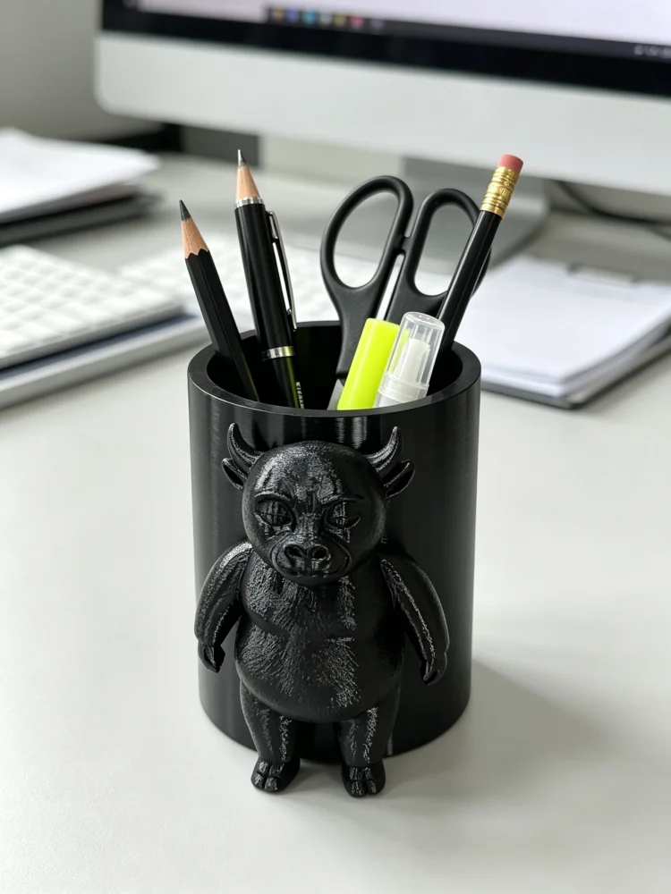 Gaming Accessories Organizer - ゴシックスタイルのダークキュートな鬼のペンホルダー、3D角を持つ小さな悪魔モンスターのペン収納容器、マットブラックのソリッドPETGプラスチック製ペンカップ、大容量デスクトップ収納ボックス、文房具オーガナイザー、安定したベースでスムーズな設置、オフィス・ホームワークステーション・学習机・ゲーミングデスクの装飾、個性的で面白いデスクトップ装飾、ゴシックスタイルの部屋の雰囲気を演出するアクセサリー、ノベルティ文房具、パーソナライズされたクールなデスクトップガジェット、斬新で楽しいギフト