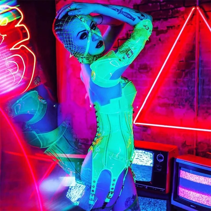 Future Technology-Costumes de boîte de nuit sexy pour femme, chemise de bikini verte structurels ente, chanteuse Ds, fête d'Halloween, vêtements de bar