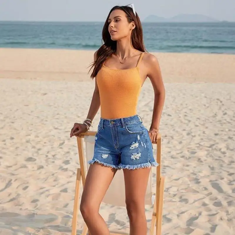 Celana Denim Wanita Kasual Pinggang Sedang Musim Semi Vintage Sle Ciwalk Sembilan Potong Celana Elastis Mikro Stretch Tee-Vinyl F...