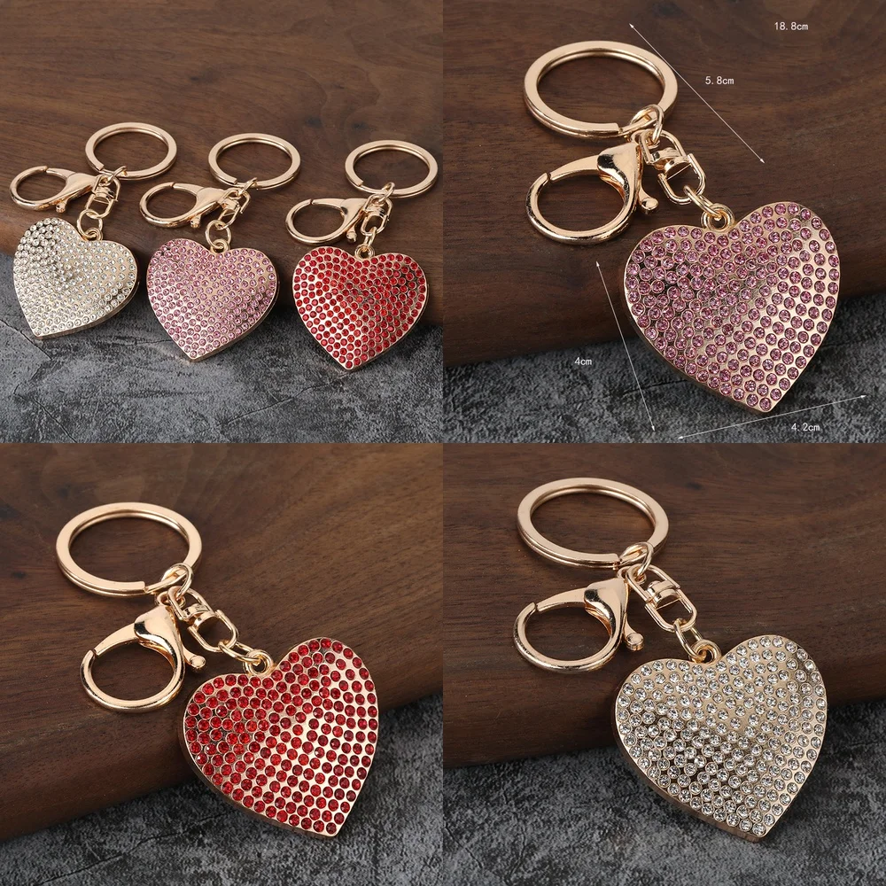 Fashion Korean Style Rhinestone Heart Keychain for Couples Bags Cars Keys Accessories for iPhone Samsung Android Phones
