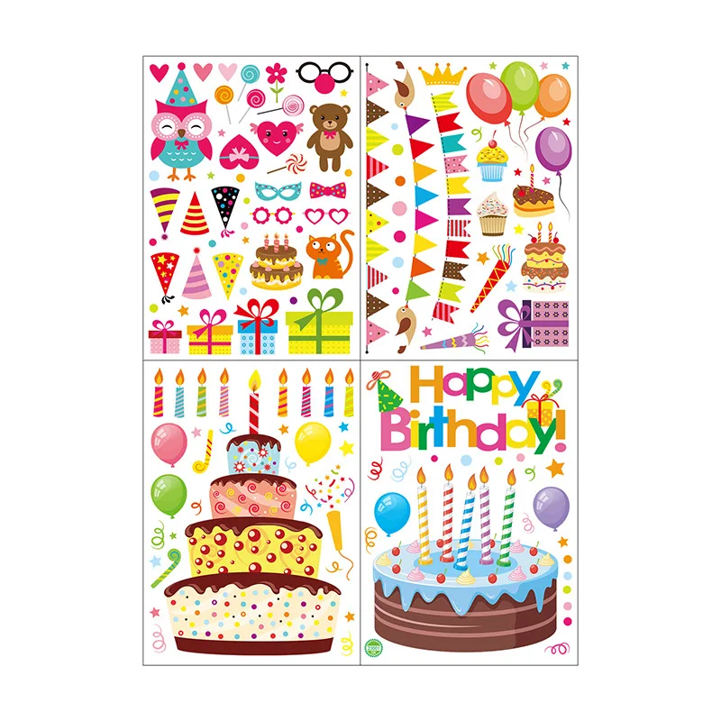 

PVC Window Stickers Happy Birthday Cake Decorative Kids Wall Stickers Birthday Cake Shop Advertising Glass Door Window Decor