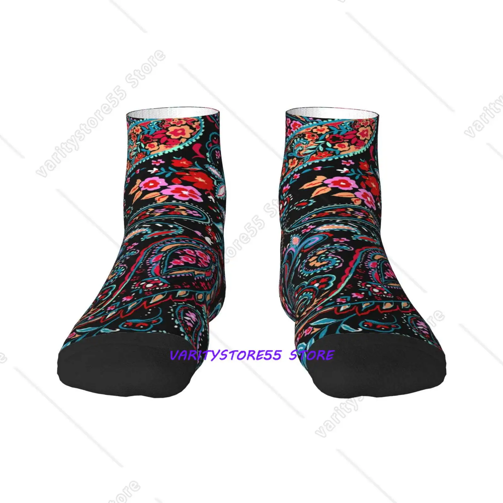 

Paisley Pattern Crew SocksToe Seamed Ankle Cushioned Breathable Athletic Crew Sports Socks