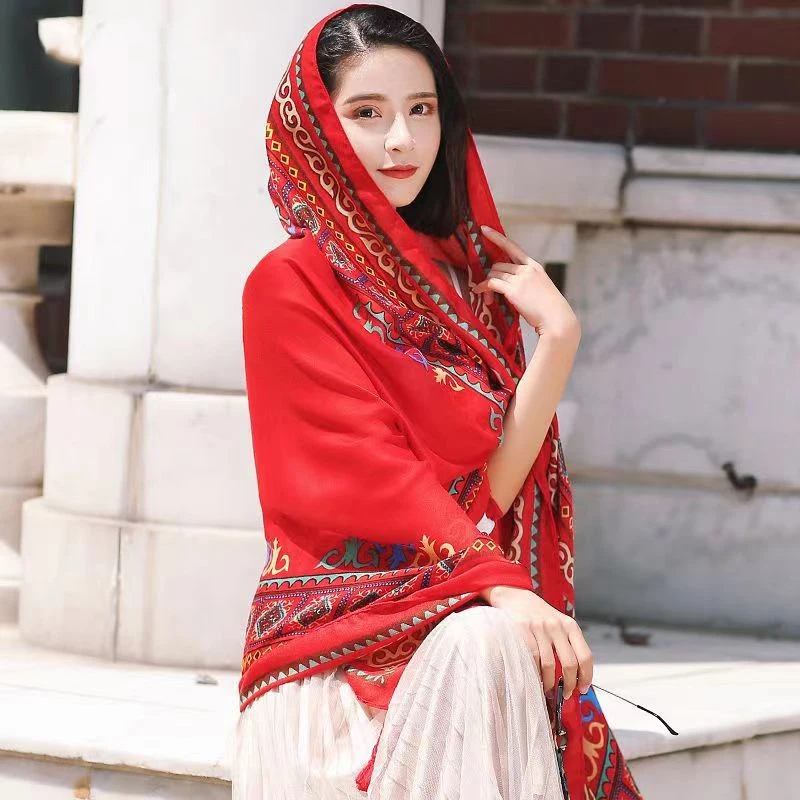 2025 Women's Outdoor Summer Beach Scarf Large Sunscreen Shawl Thin Changsha Scarf Red Scarf Women's Shawl