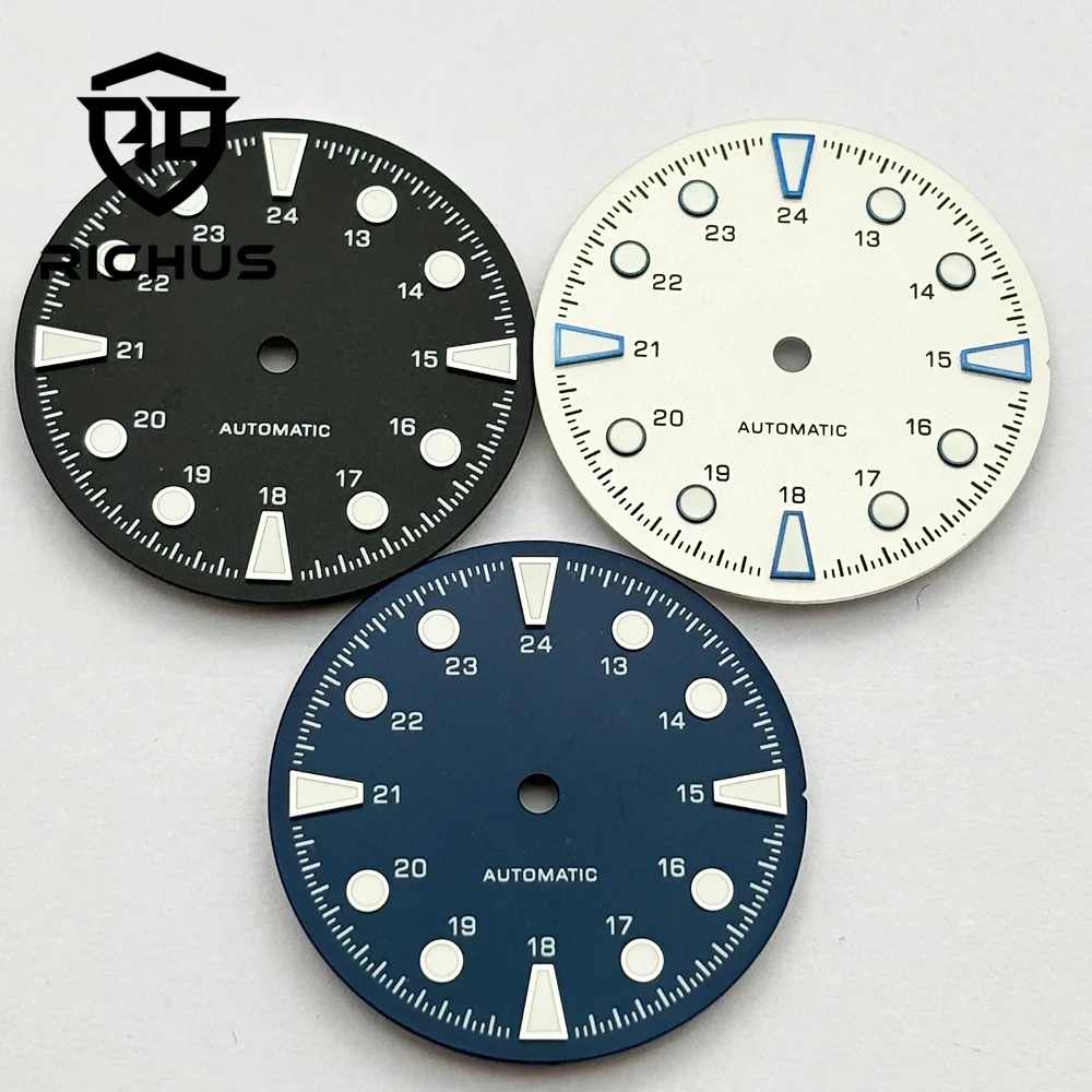 RICHUS 28.6mm Watch Dial with Green Luminous Hands Fit NH34 NH36 ST2130 ETA2824 ETA2836 PT5000 Miyota8215-DG Movements