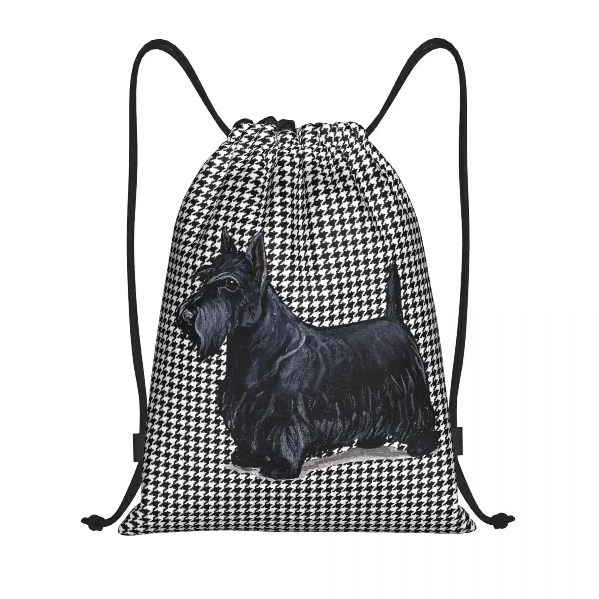 Scottish Terrier Houndstooth Drawstring Backpack Women Men Sport Gym Sackpack Foldable Pet Scottie Dog Training Bag Sack