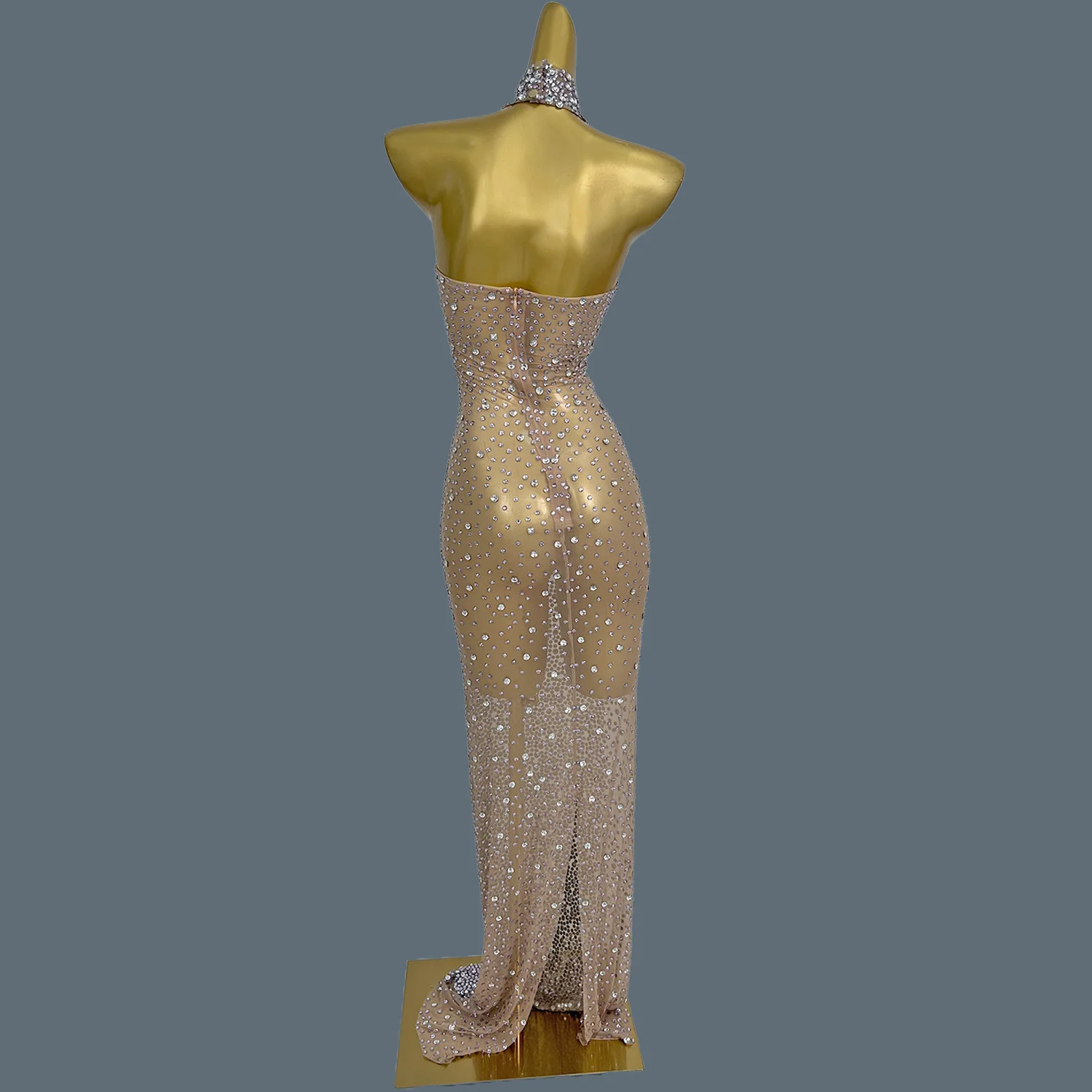 Haute qualité luxe élégant femmes robe de bal anniversaire célébrer fête reine robe de soirée maigre sans manches cristaux robe Fuli