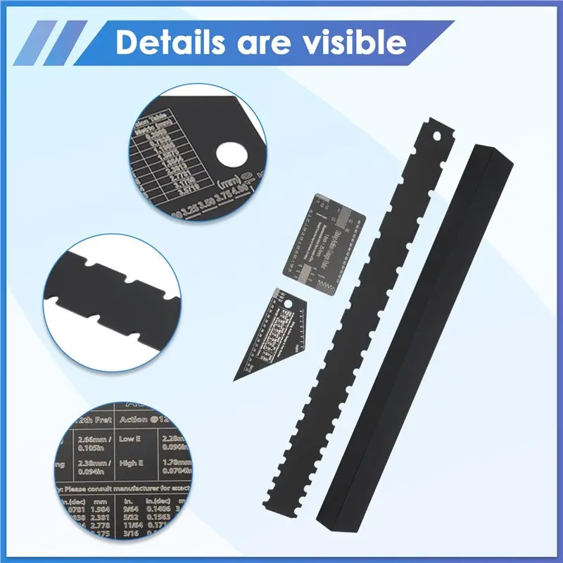 A21I-4Pcs Luthier Set Guitar Neck Notched Straight Edge String Action Gauge Ruler Fret Rocker Fret Leveling