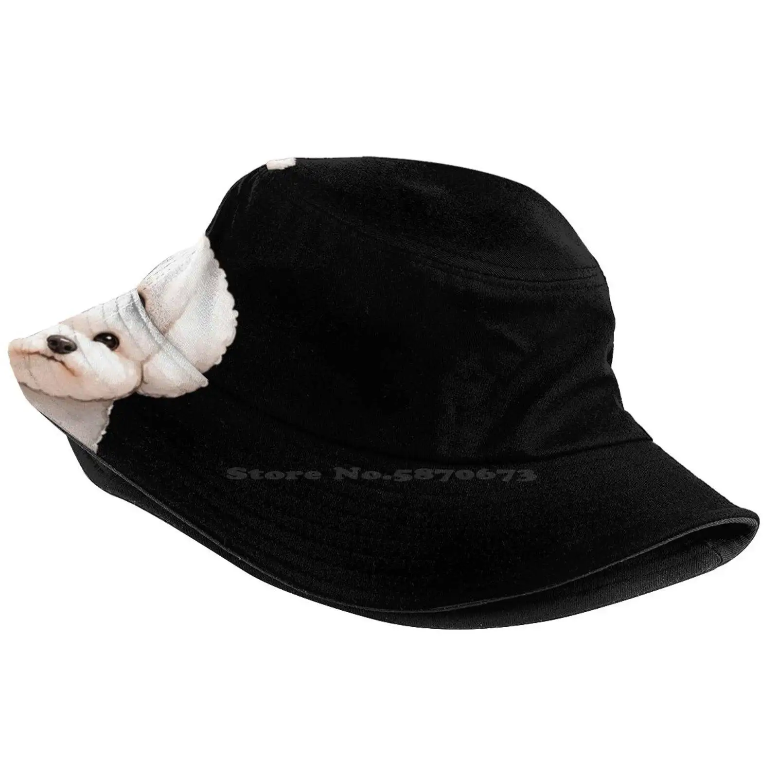 Peeking Bichon Frise - Black Sun Cap Fisherman Hat Bucket Hats Bichon Frise Dog Bichon Frise Mom Bichon Frise Lover Bichon